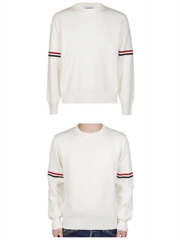 Men's Milan Stitch Armband Crew Neck Knit Top White - THOM BROWNE - BALAAN 5