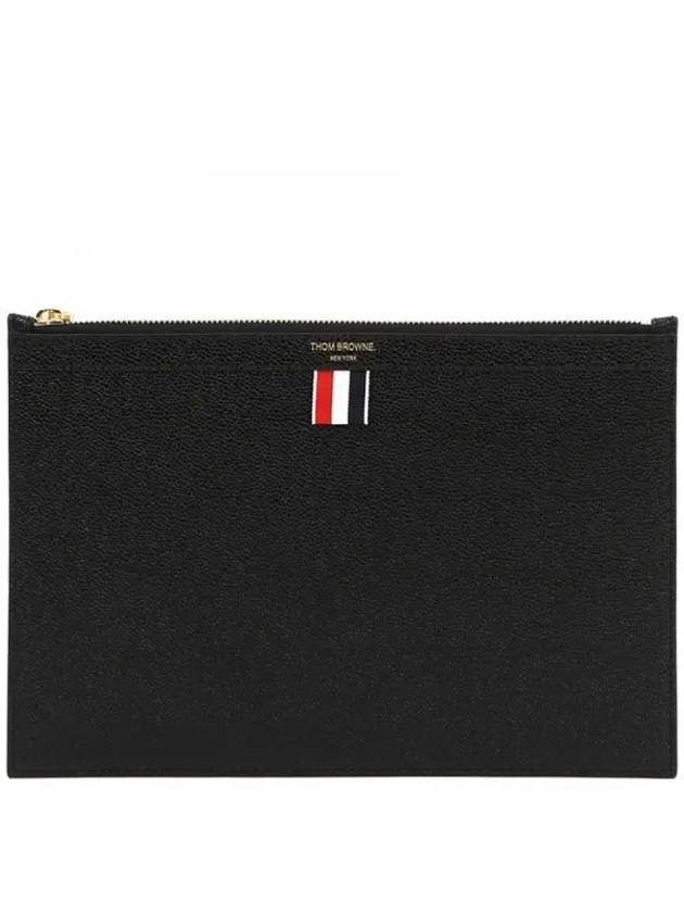 Pebble Grain Three Stripes Zipper Small Clutch Bag Black - THOM BROWNE - BALAAN 2