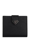 Triangle Logo Saffiano Leather Half Wallet Black - PRADA - BALAAN 2