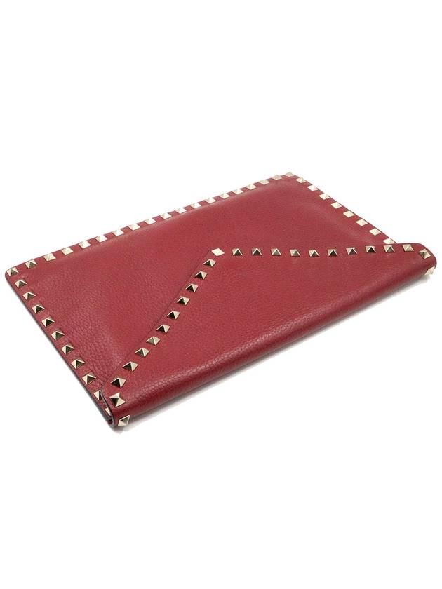 Women s Valentino TVQP56VSH1 Red Calfskin Envelope Gold Rockstud Clutch gt Pouch Gangbuk used luxury goods - VALENTINO - BALAAN 5