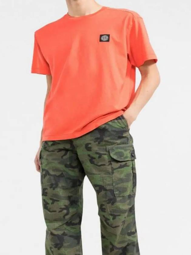 Mini Logo Patch Short Sleeve T-Shirt Orange - STONE ISLAND - BALAAN 4