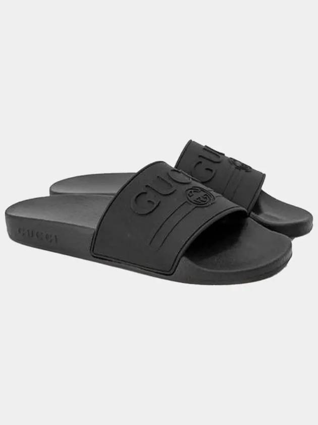 Embossing Logo Rubber Slippers Black - GUCCI - BALAAN 2