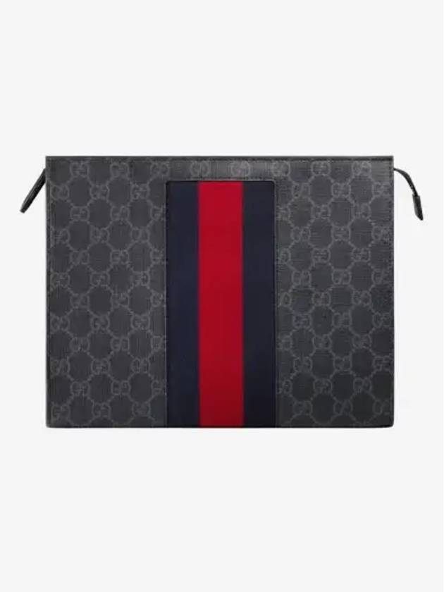 Men's GG Supreme Web Pouch Clutch Bag Black - GUCCI - BALAAN 3