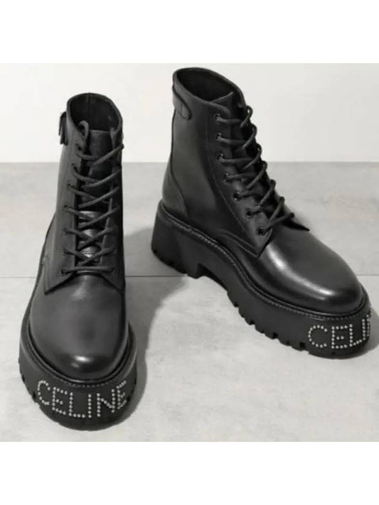 Triomphe Shiny Lace-Up Walker Boots Black - CELINE - BALAAN.