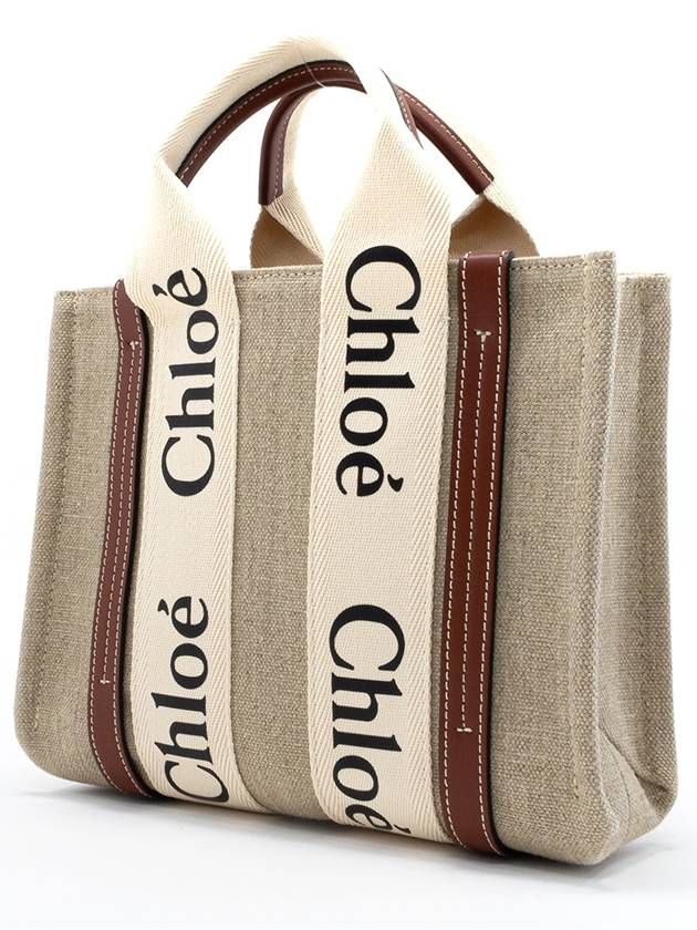 Woody Small Canvas Tote Bag White Brown Beige - CHLOE - BALAAN 3