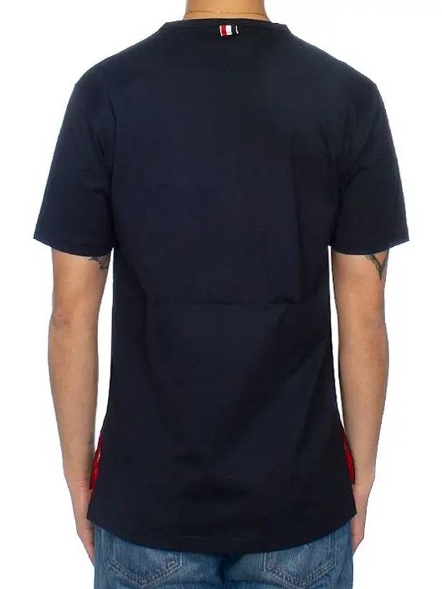 Men's Medium Weight Jersey Tipped Pocket Crewneck Short Short Sleeve T-Shirt Navy - THOM BROWNE - BALAAN 6