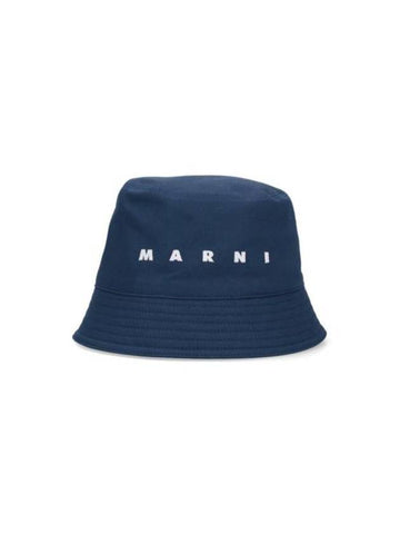 Embroidered Logo Cotton Bucket Hat Navy - MARNI - BALAAN 1