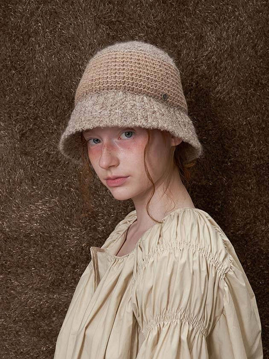 Knitting Bucket Hat Beige - BROWN HAT - BALAAN 1