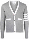 Men's Cashmere 4 Bar Stripe V-neck Cardigan Light Grey - THOM BROWNE - BALAAN 4