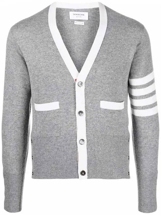 Men's Cashmere 4 Bar Stripe V-neck Cardigan Light Grey - THOM BROWNE - BALAAN 2