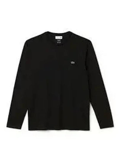 Pima Crew Neck Cotton Long Sleeve T-shirt Black - LACOSTE - BALAAN 2