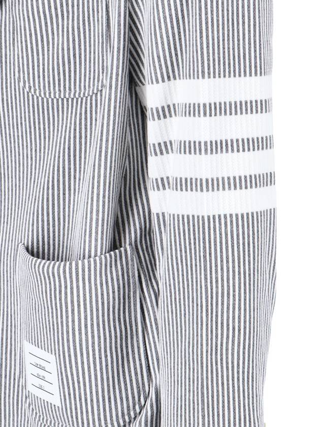 Men's 4 Bar Seesucker Loopback 4 Bar Sack Cardigan Grey - THOM BROWNE - BALAAN 5