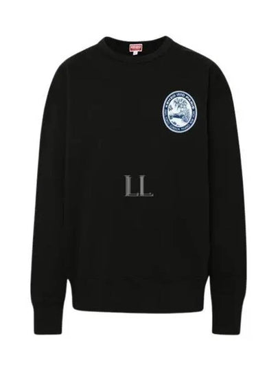 Logo Patch Crew Neck Sweatshirt Black - KENZO - BALAAN 2