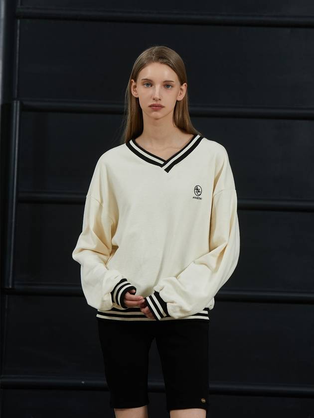 V NECK OVER FIT SWEATSHIRT IVORY - ANOETIC - BALAAN 1