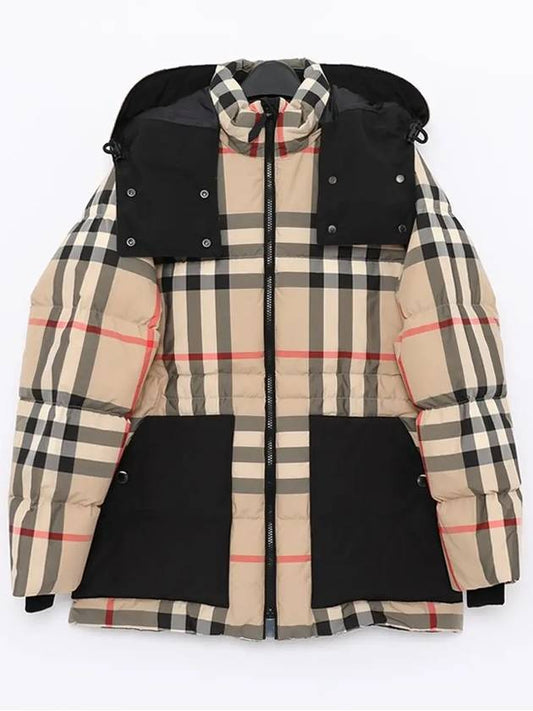 Women's Detachable Check Hooded Padding Archive Beige - BURBERRY - BALAAN 2