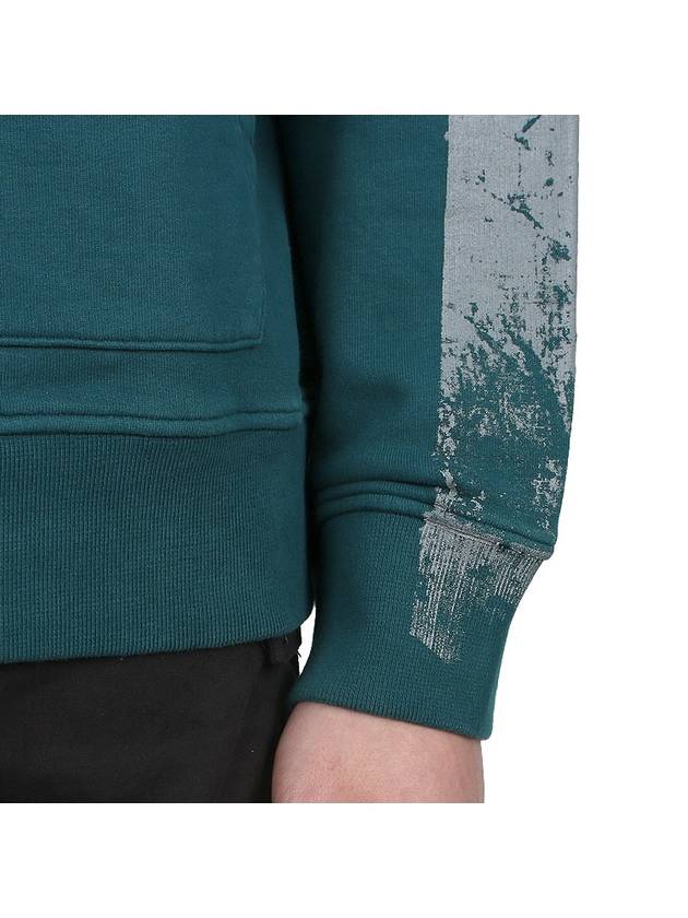 Tape For Print Brushed Cotton Fleece Hoodie Petrol Green - STONE ISLAND - BALAAN 9