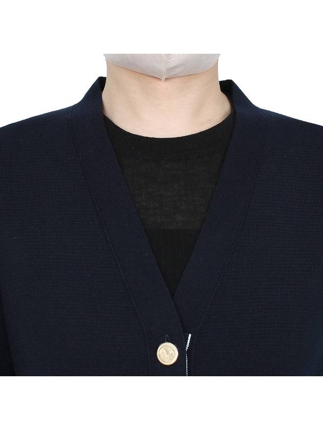 Milano Stitch 4 Bar Classic V Neck Fine Merino Wool Cardigan Navy - THOM BROWNE - BALAAN 7