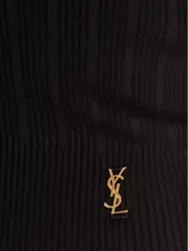 Rib Silk Monogram Short Sleeve Turtleneck Black - SAINT LAURENT - BALAAN 5