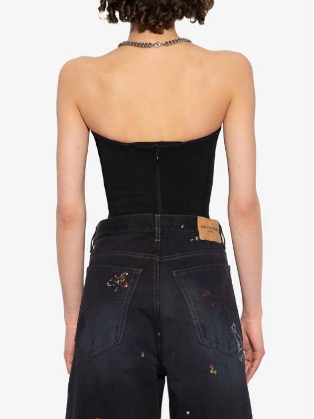 Ribbed Strapless Bustier Top Black - BALENCIAGA - BALAAN 4