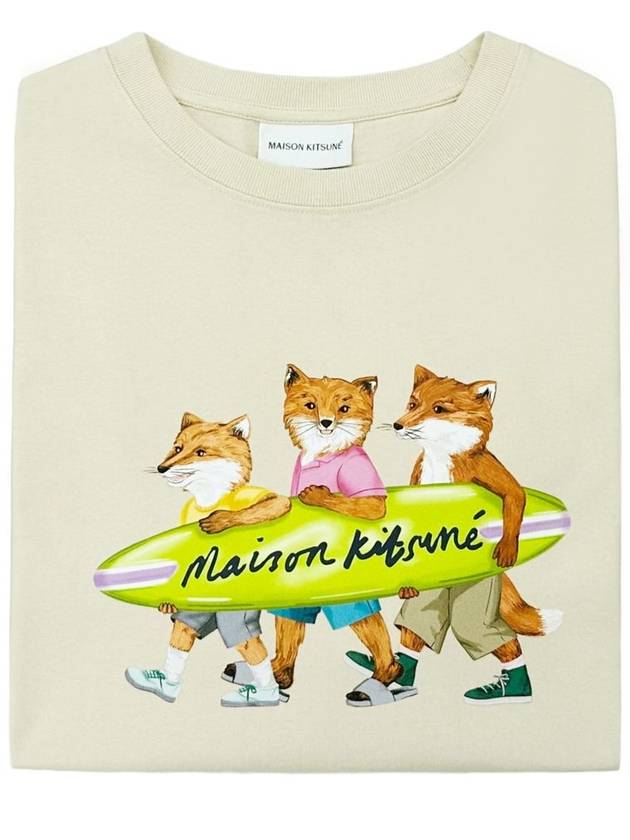 Surfing Foxes Logo Print Short Sleeve T-Shirt Beige - MAISON KITSUNE - BALAAN 6