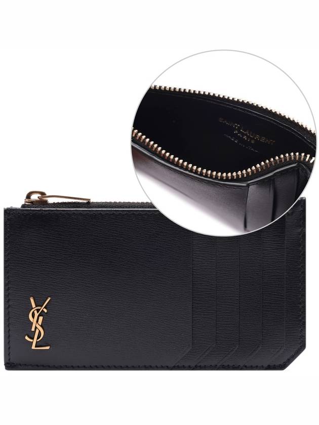 Monogram Leather Gold Zipper Card Wallet Black - SAINT LAURENT - BALAAN 3