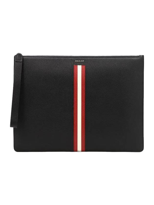 Logo Patch Leather Clutch Bag Black - BALLY - BALAAN 1