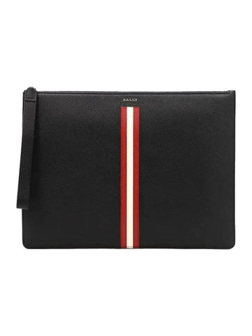 Logo Patch Leather Clutch Bag Black - BALLY - BALAAN 1