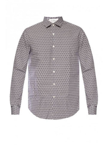 All Over Gancini Pattern Print Cotton Long Sleeve Shirt White Navy - SALVATORE FERRAGAMO - BALAAN 1