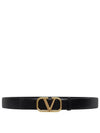 Gold V Logo Signature Leather Belt Black - VALENTINO - BALAAN 3