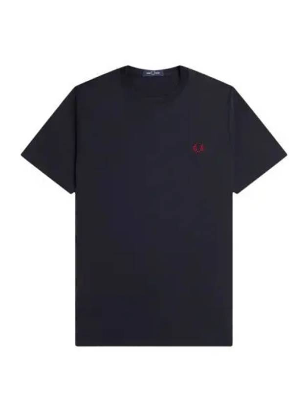 Fred Perry Crew Neck Short Sleeve T Shirt Navy Burnt Red - FRED PERRY - BALAAN 1