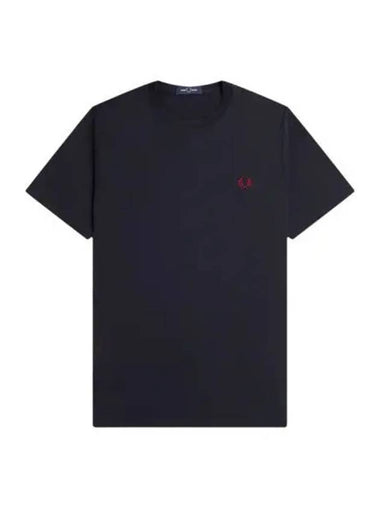 Fred Perry Crew Neck Short Sleeve T Shirt Navy Burnt Red - FRED PERRY - BALAAN 1