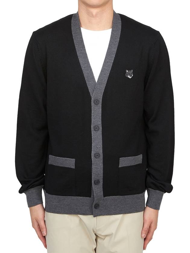 Bold Fox Head Patch Two-Tone Cardigan Black - MAISON KITSUNE - BALAAN 2