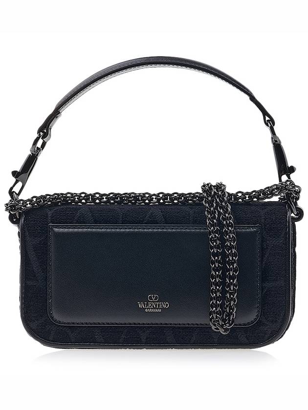 Toile Iconographe V Logo Cotton Shoulder Bag Black - VALENTINO - BALAAN 4