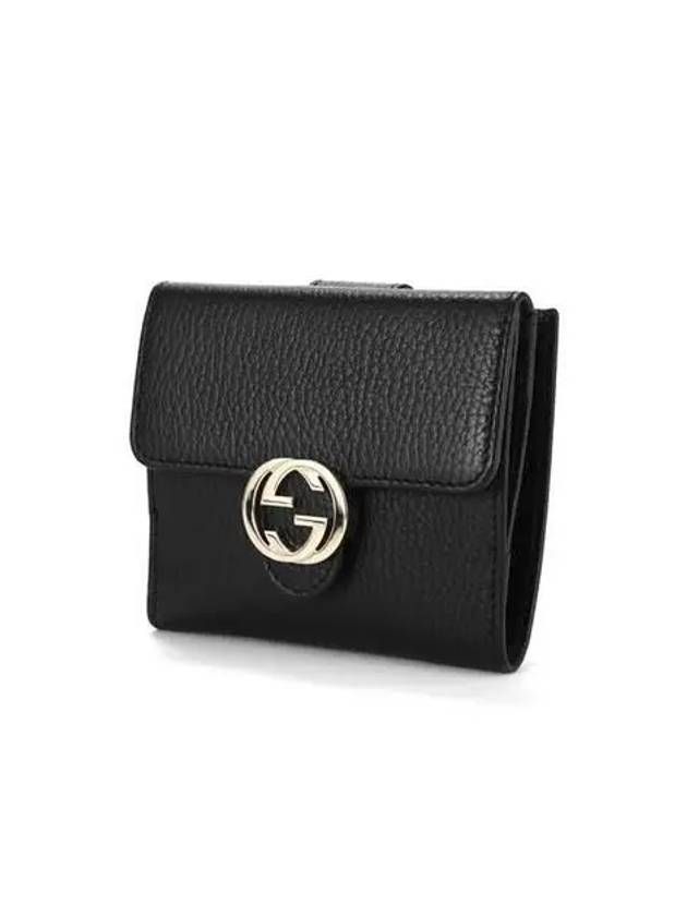 Interlocking G Flap Leather Half Wallet Black - GUCCI - BALAAN 3