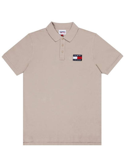 Tommy Jeans Badge Cotton Polo Shirt Beige - TOMMY HILFIGER - BALAAN 2