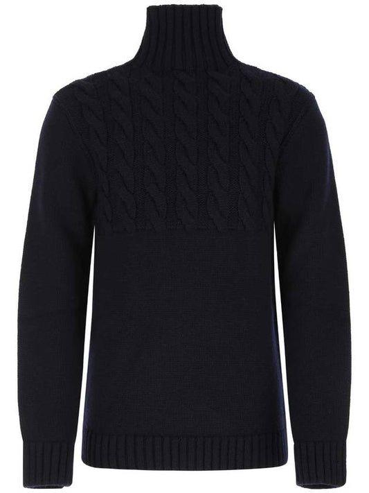 Back Stitch Wool Turtleneck Knit Top Navy - MAISON MARGIELA - BALAAN.