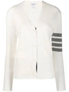 Cotton 4-Bar Milano Classic V-Neck Cardigan White - THOM BROWNE - BALAAN 3