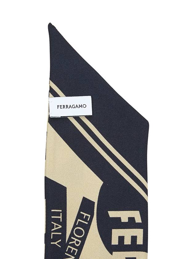 Logo Print Mini Silk Scarf Black Beige - SALVATORE FERRAGAMO - BALAAN 6