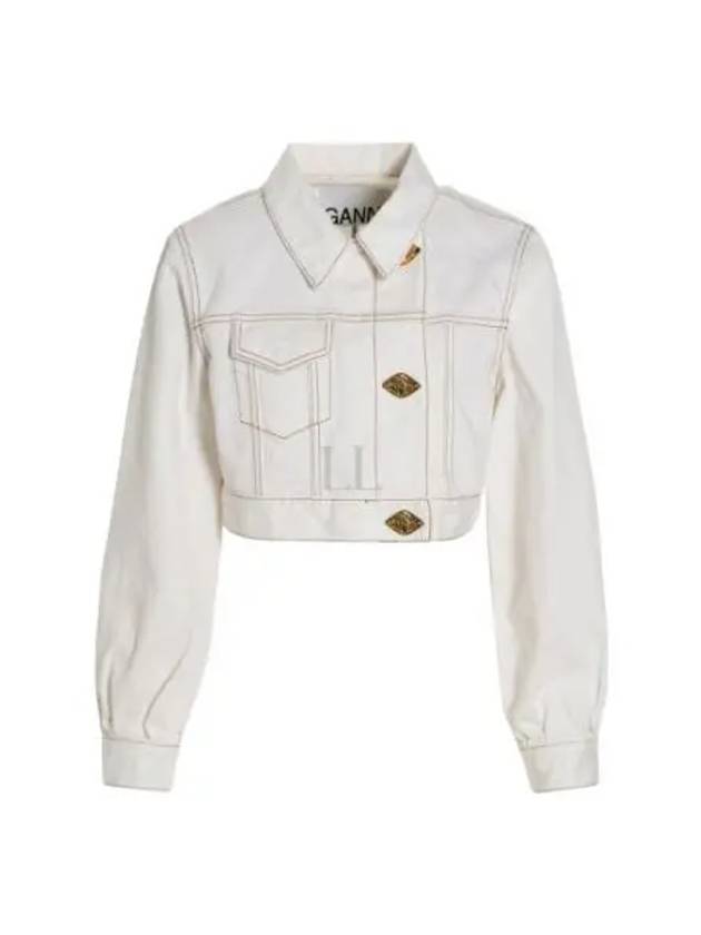 Cropped Denim Trucker Jacket White - GANNI - BALAAN 2