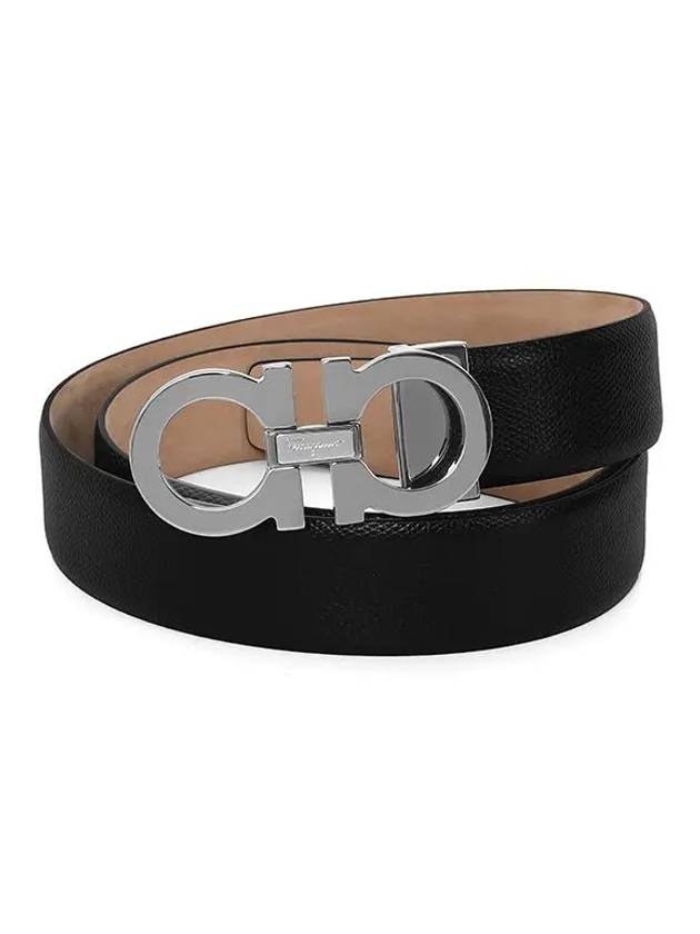 Reversible Gancini Leather Belt Black - SALVATORE FERRAGAMO - BALAAN 3