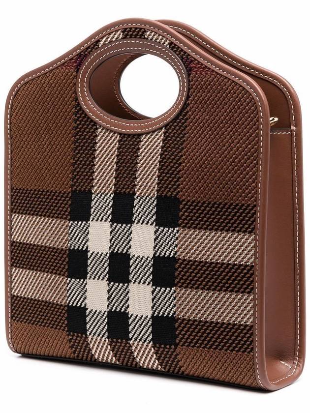 Mini Knit Check Leather Pocket Tote Bag Brown - BURBERRY - BALAAN 9