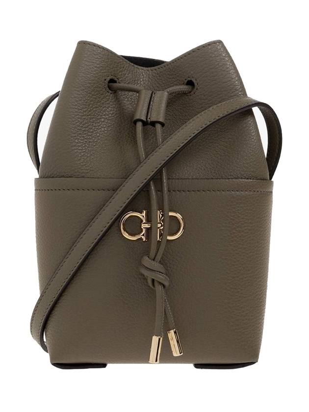 Grained Leather Gancini Mini Bucket Bag Olive Green - SALVATORE FERRAGAMO - BALAAN 1