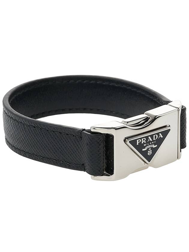 Triangle Logo Buckle Saffiano Leather Bracelet Black - PRADA - BALAAN 4