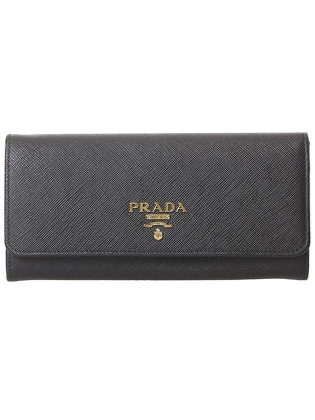 Metal Logo Saffiano Long Wallet Black - PRADA - BALAAN 2