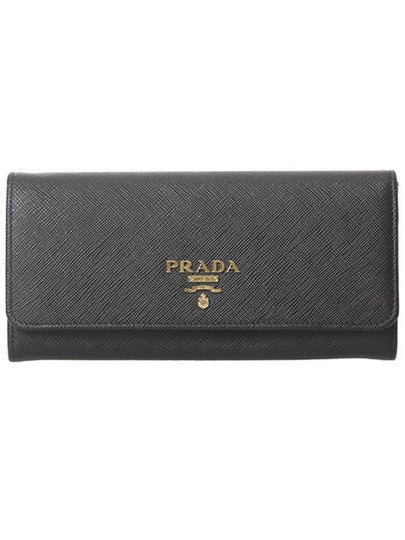 Metal Logo Saffiano Long Wallet Black - PRADA - BALAAN 2