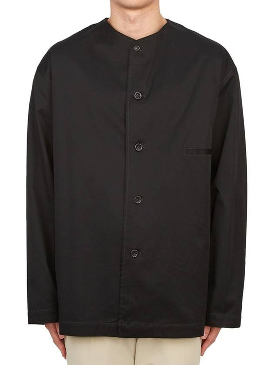 Collarless Relaxed Cotton Long Sleeve Shirt Black - LEMAIRE - BALAAN 2