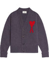 Big Heart Logo Wool Cardigan Grey - AMI - BALAAN 2