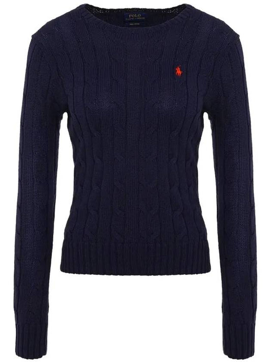 Women's Pony Embroidery Cable Knit Top Navy - POLO RALPH LAUREN - BALAAN 2