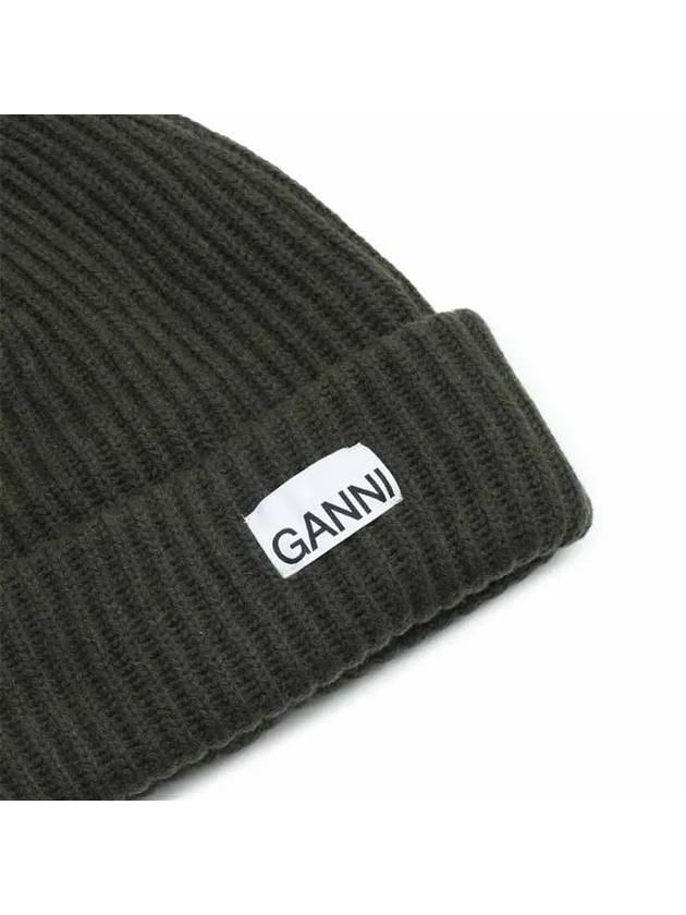 Logo Patch Knit Beanie Green - GANNI - BALAAN 4