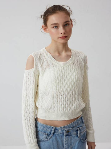 Shoulder slit cable knit IVORY - REAL ME ANOTHER ME - BALAAN 1